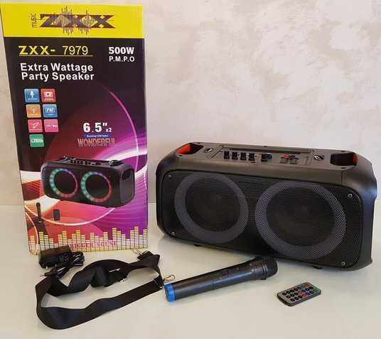 Колонка портативная с радиомикрофоном ZXX-7979 500W(USB/Bluetooth